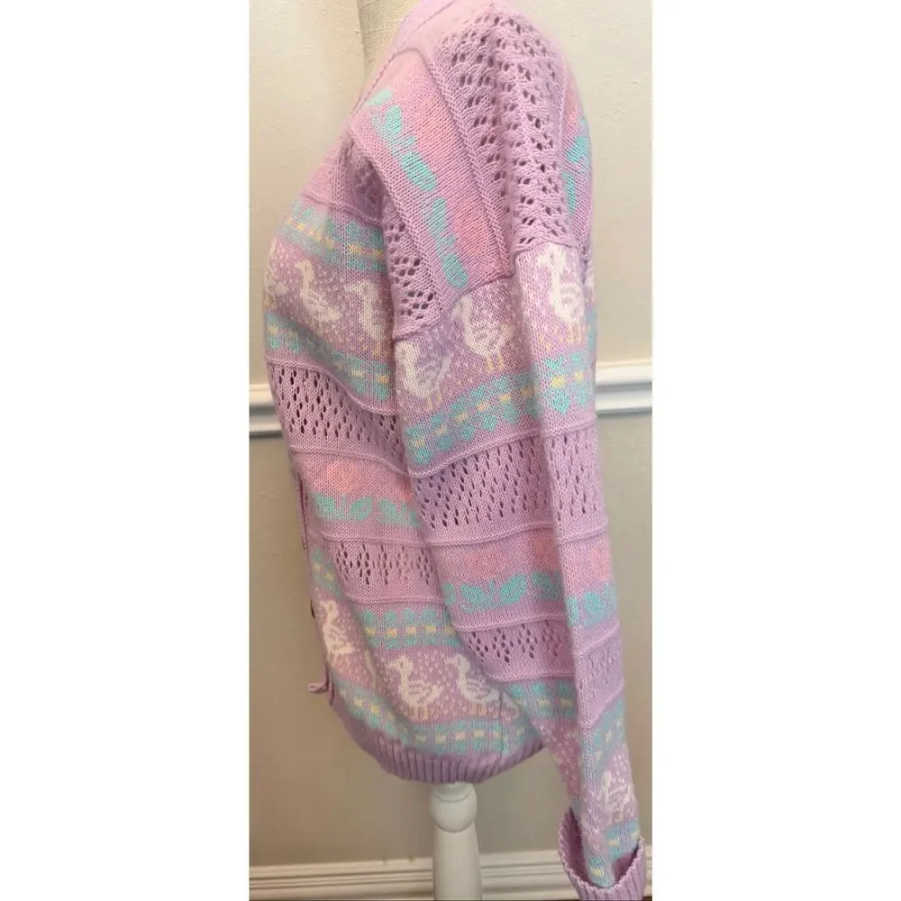 Vintage Pink Cardigan Sweater Neddles Button Down Goose Pastel